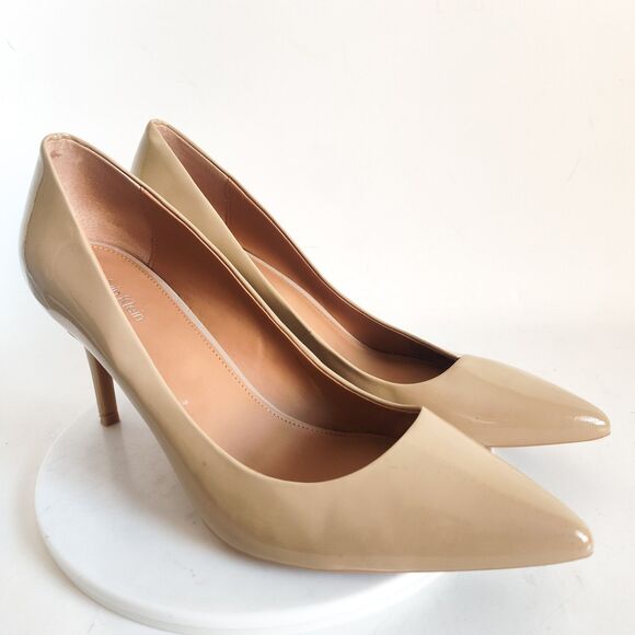Calvin Klein Heels Size 10 Faux Leather Stiletto Nude Neutral Pointy Toe Beige - Picture 2 of 11